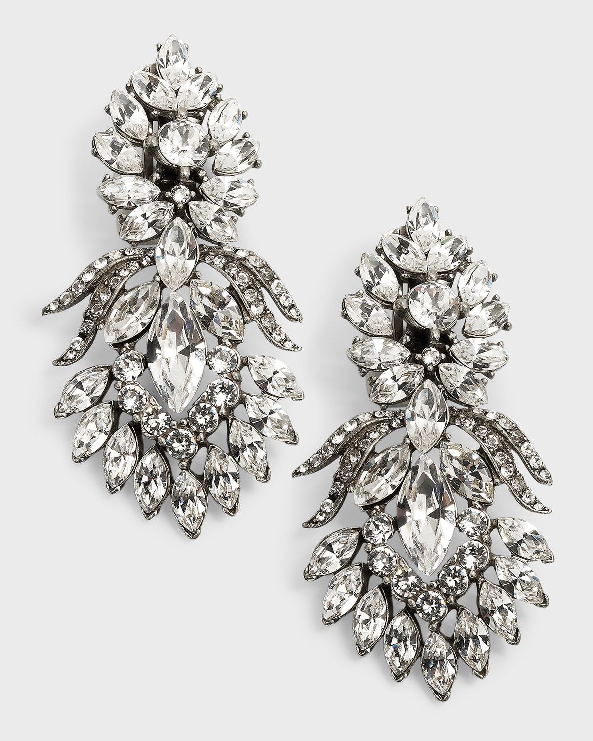 Silver Crystal Peacock Drop Clip-On Earrings