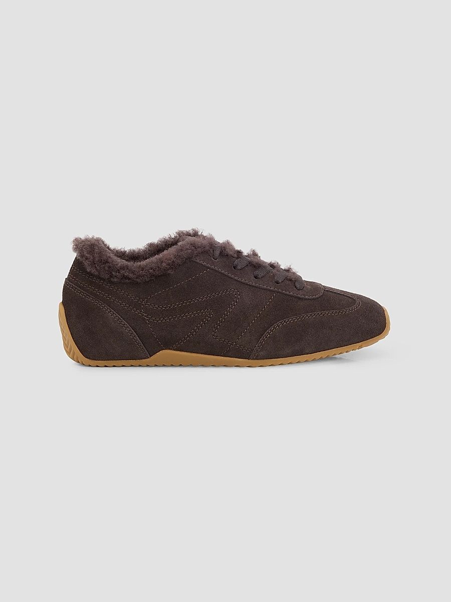 Women's Retro Runner Suede & Shearling Low-Top Sneakers - Dark Chocolate Shearling - Size 9