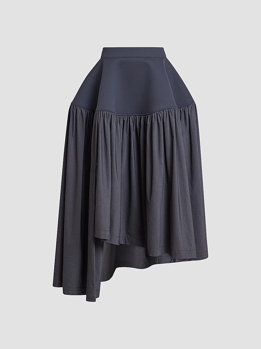 Women's Mute Mixed-Media Pleated High-Low Skirt - Charcoal - Size Small