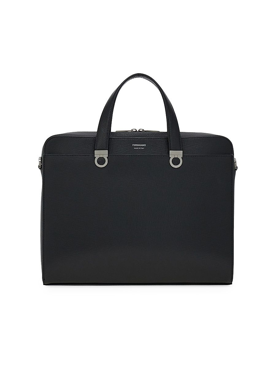 Men's Trading Hammered Leather Briefcase - Nero