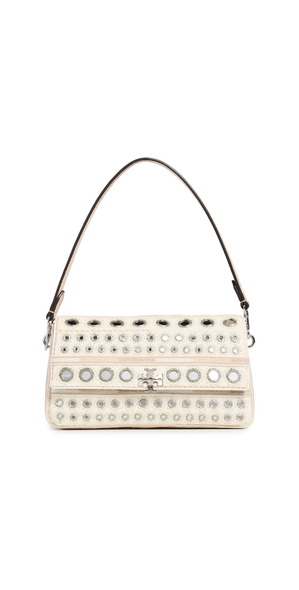 Tory Burch Charlie Embellished Small Shoulder Bag New Ivory One Size
