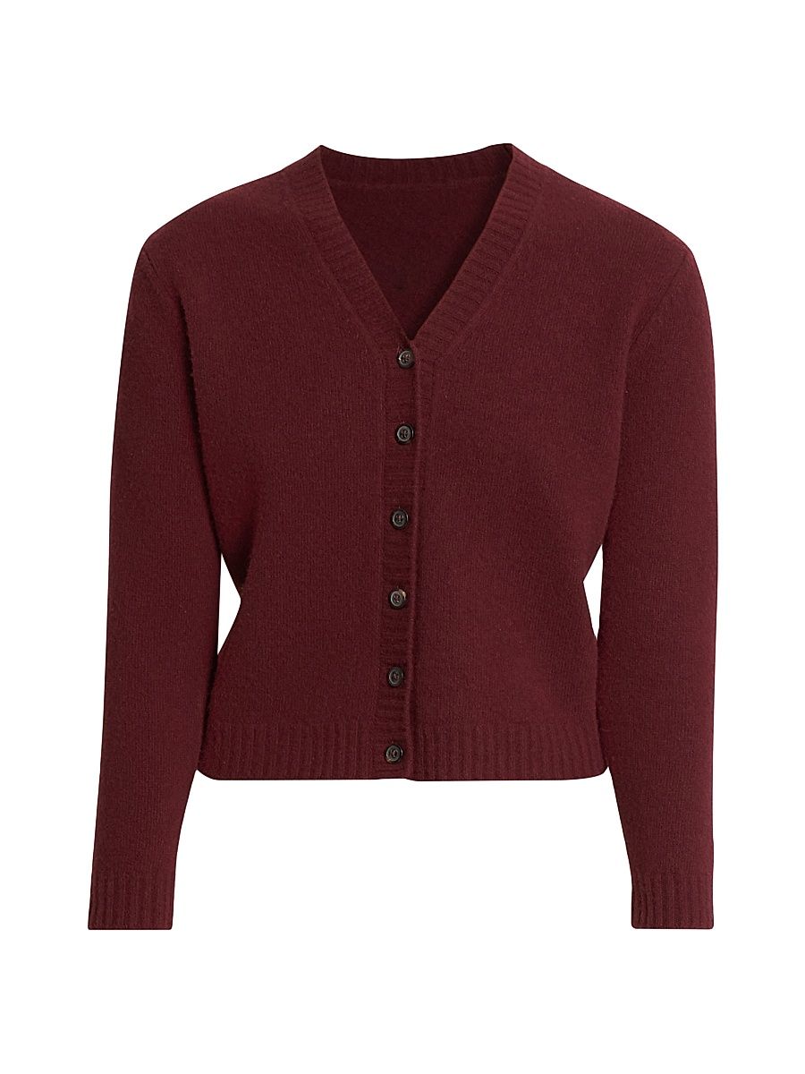 Women's Wool V-Neck Cardigan - Bordeaux - Size Large