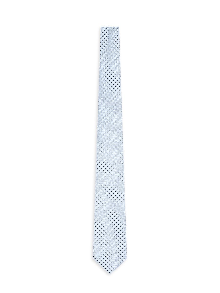 Men's Square Geo Print Silk Tie - Azzurro