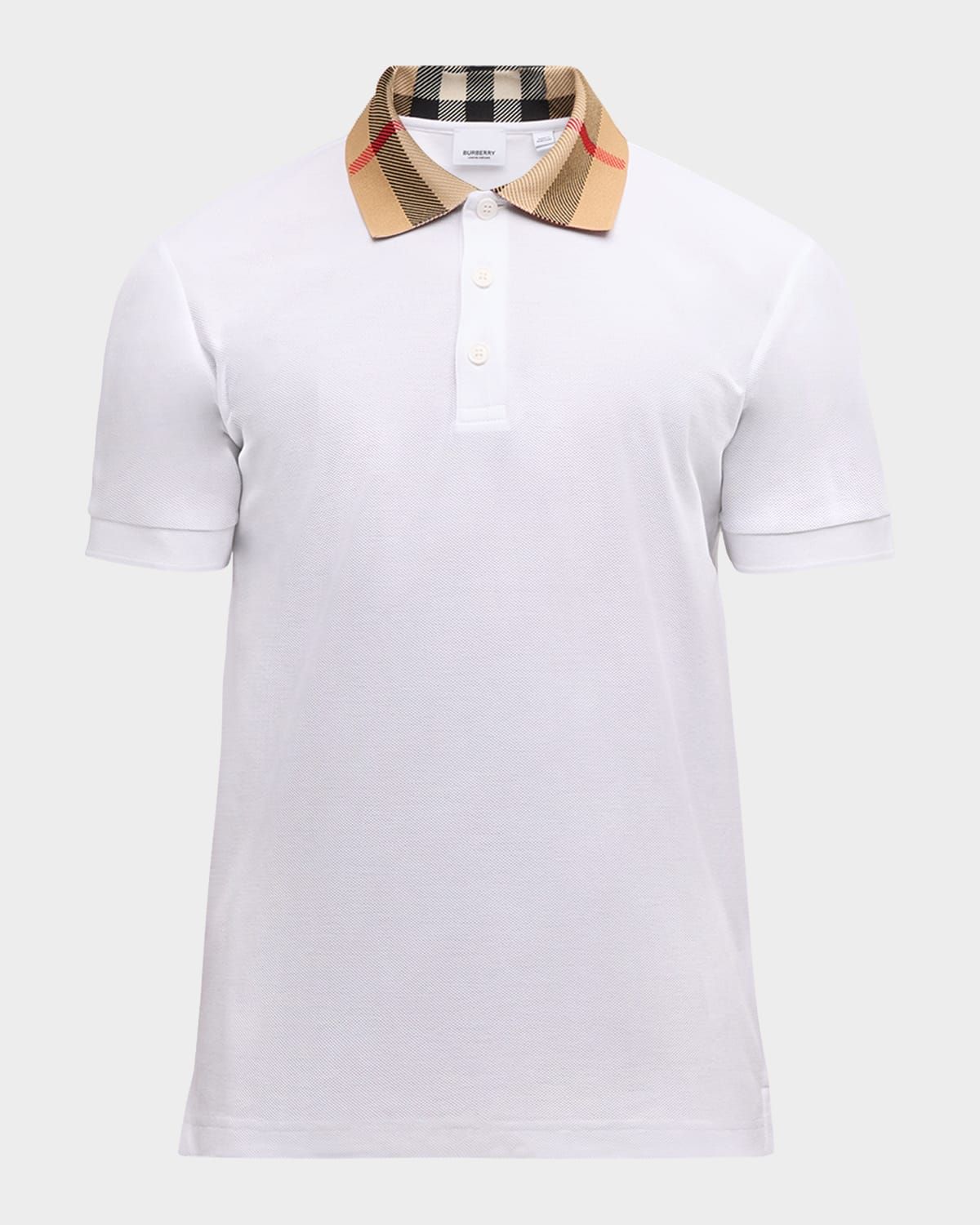 Men & apos;s Pique Polo Shirt with Check Collar