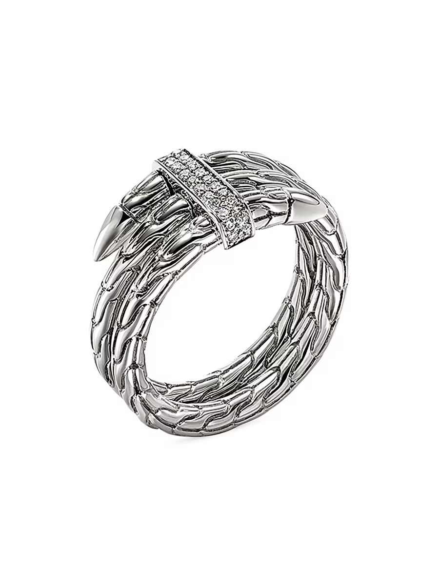 Women's Chain Classic Spear Double Coil Sterling Silver & 0.12 TCW Diamond Ring - Silver - Size 9