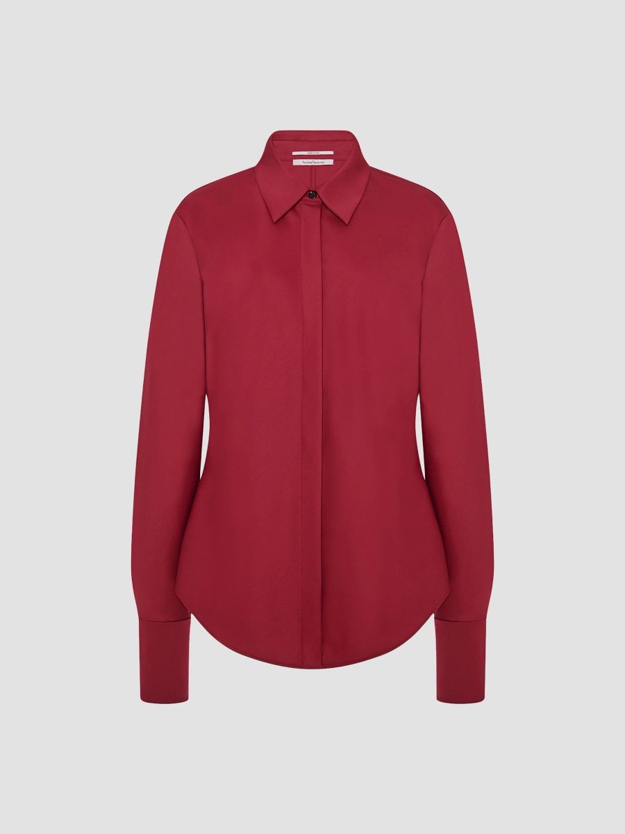 Another Tomorrow Women's Wool Bias Shirt - Pinot Noir - Size 10