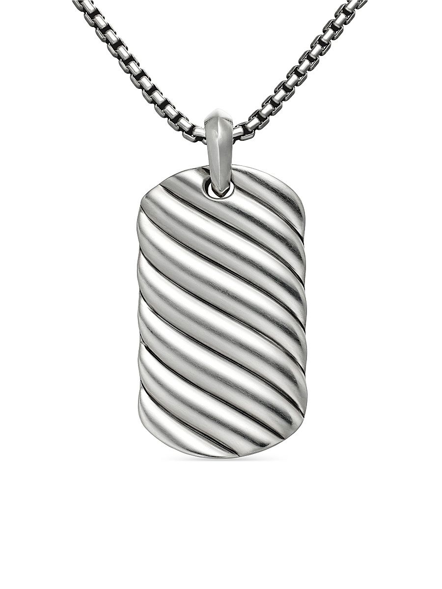 Men's Sculpted Cable Tag in Sterling Silver, 42MM - Silver