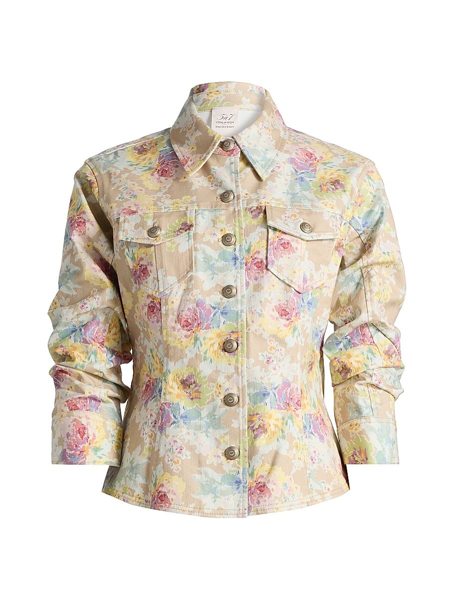 Women's Ikat Bouquet Canyon Floral Denim Jacket - Khaki Multi - Size 16
