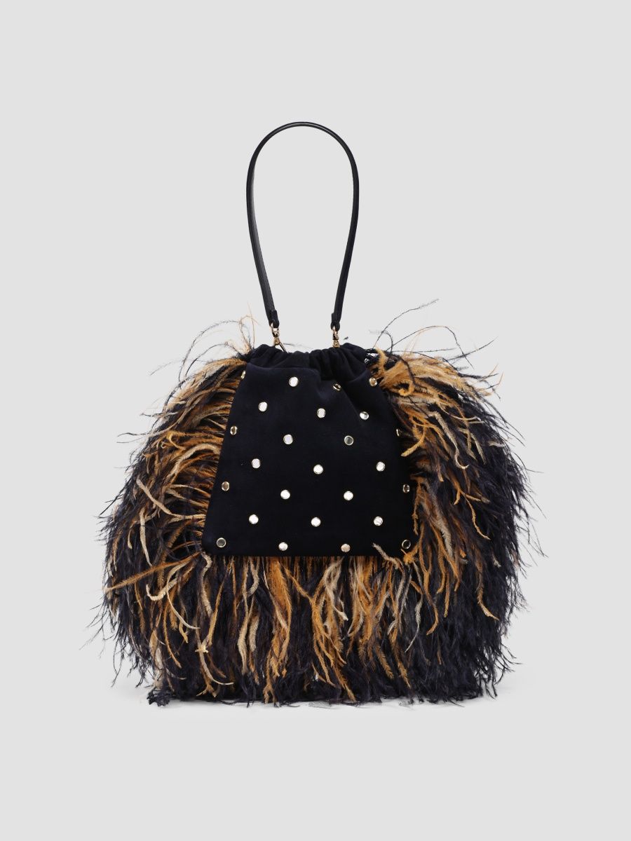 Etro Women's Kalispera Small Feather-Trim Suede Shoulder Bag - Blue