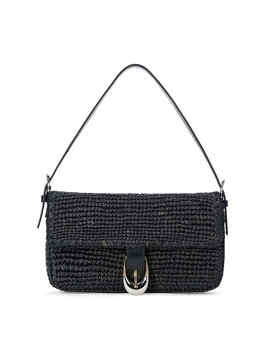 Women's Harlow Raffia Shoulder Bag - Black