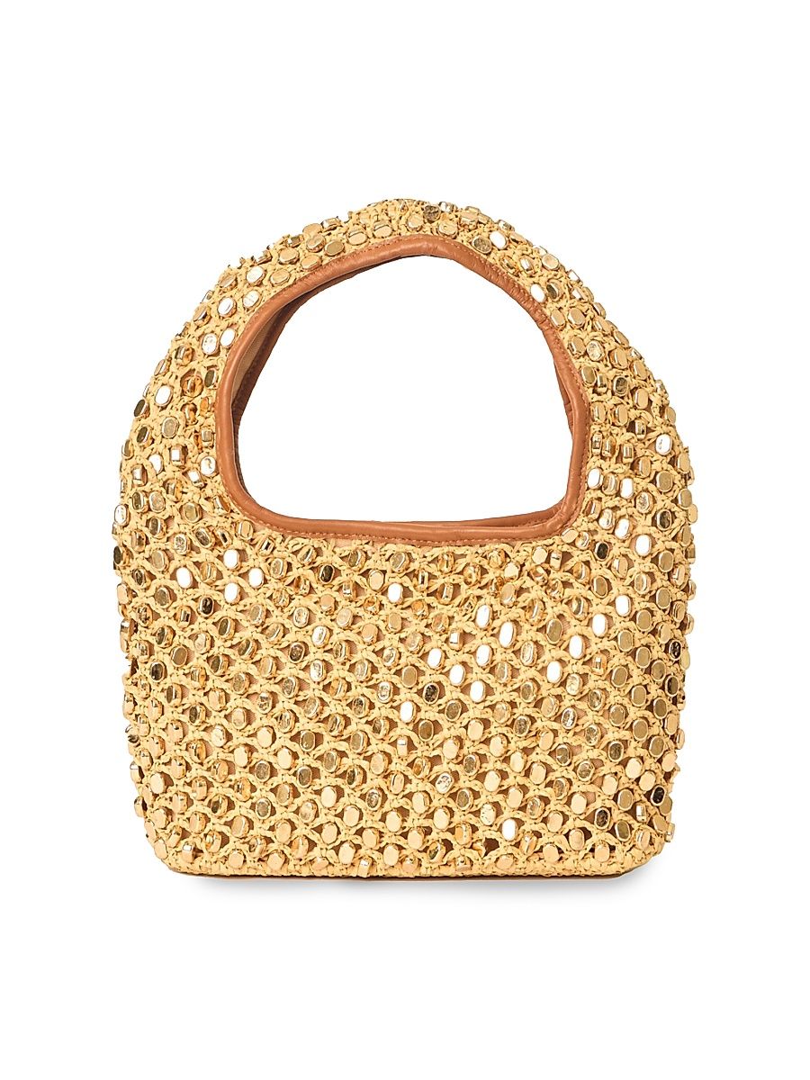 Women's Vita Studded Raffia Hobo Bag - Natural Gold