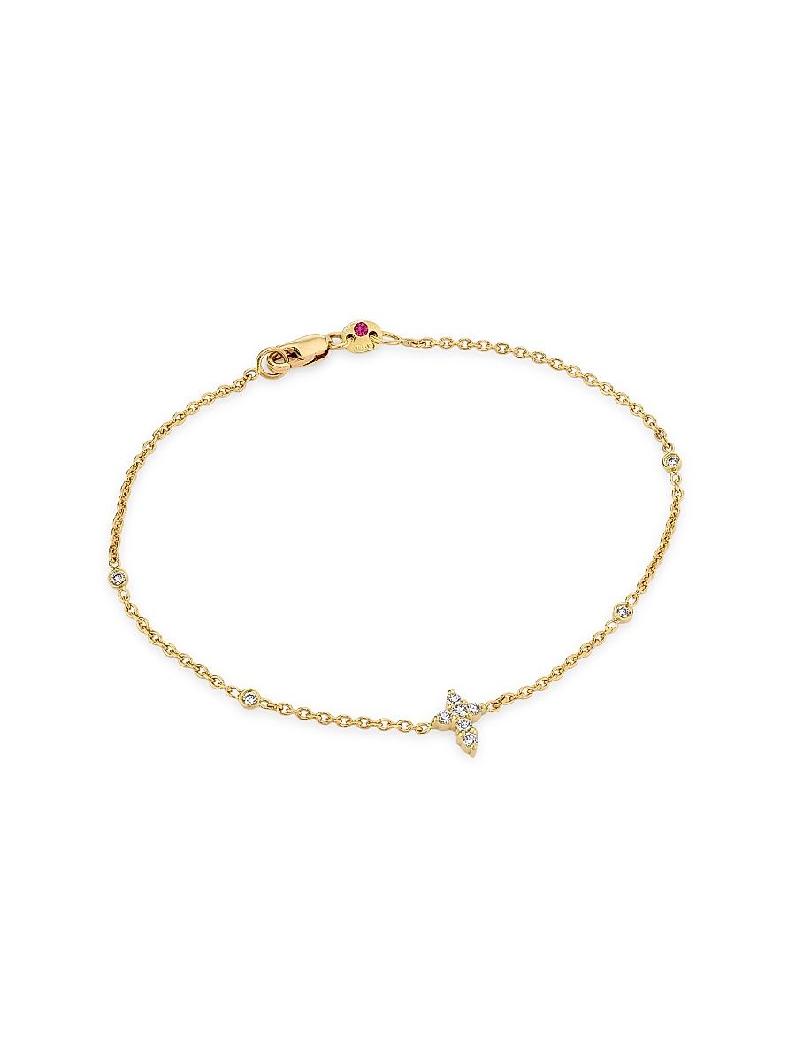 Women's Diamonds by the Inch 18K Yellow Gold & 0.18 TCW Diamond Cross Charm Bracelet - Yellow Gold