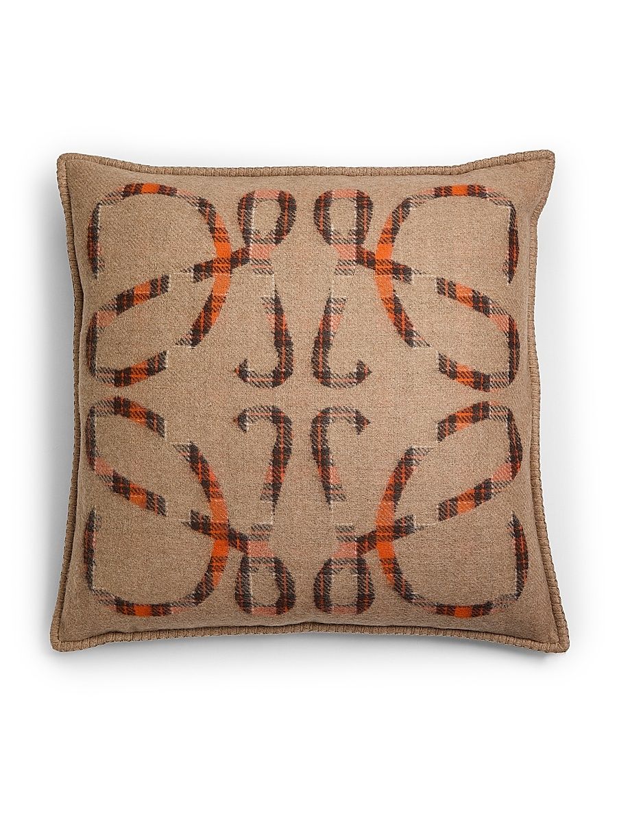 Anagram Wool-Cashmere Cushion - Beige Orange