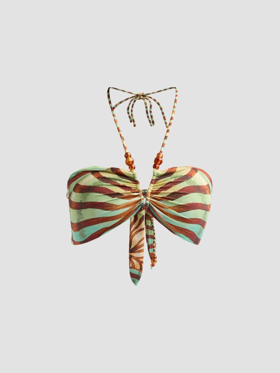 Farm Rio Women's Stripe Halter Bikini Top - Green - Size XS