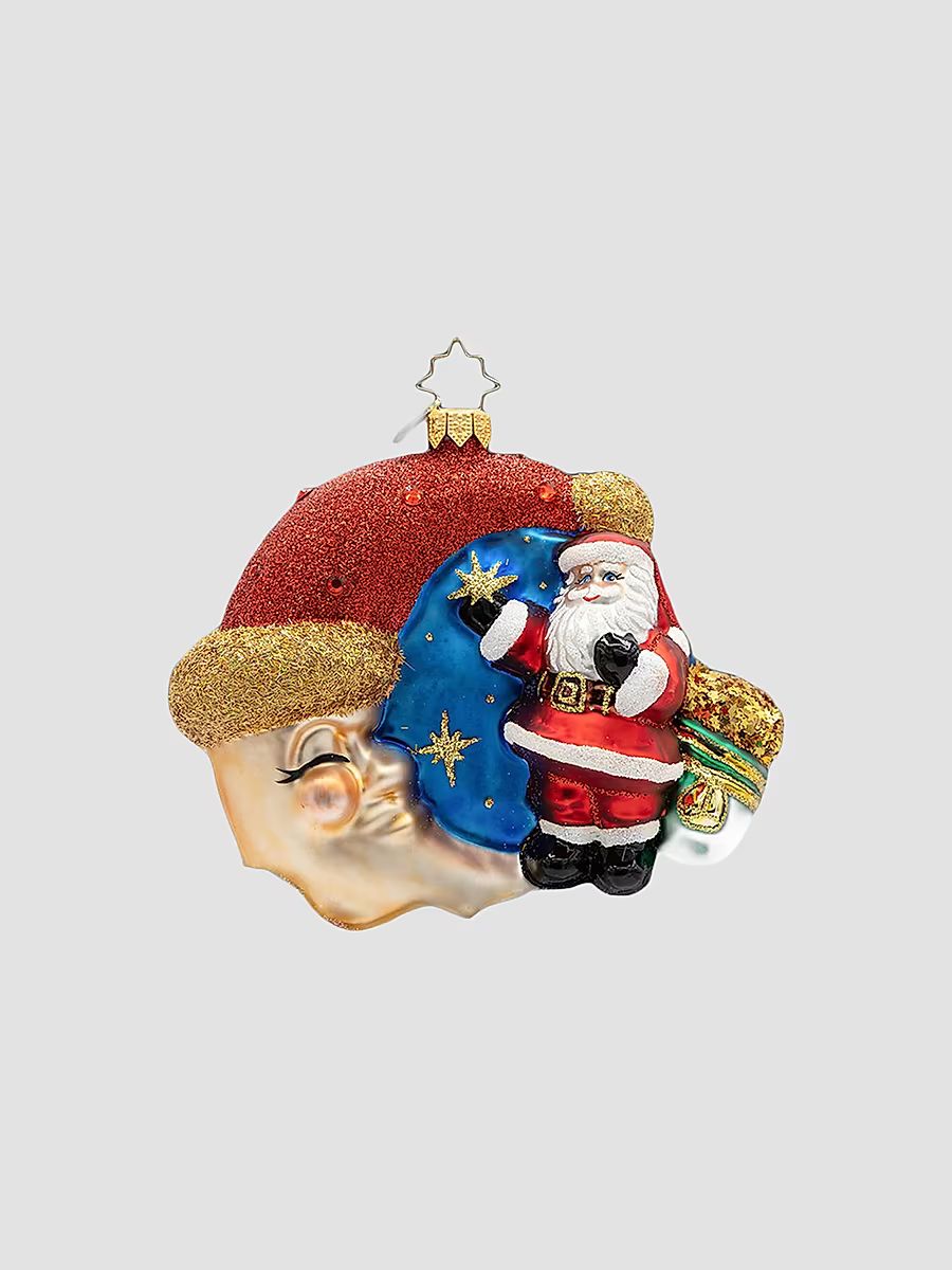 American Santa Crescent Wishes Santa Glass Ornament