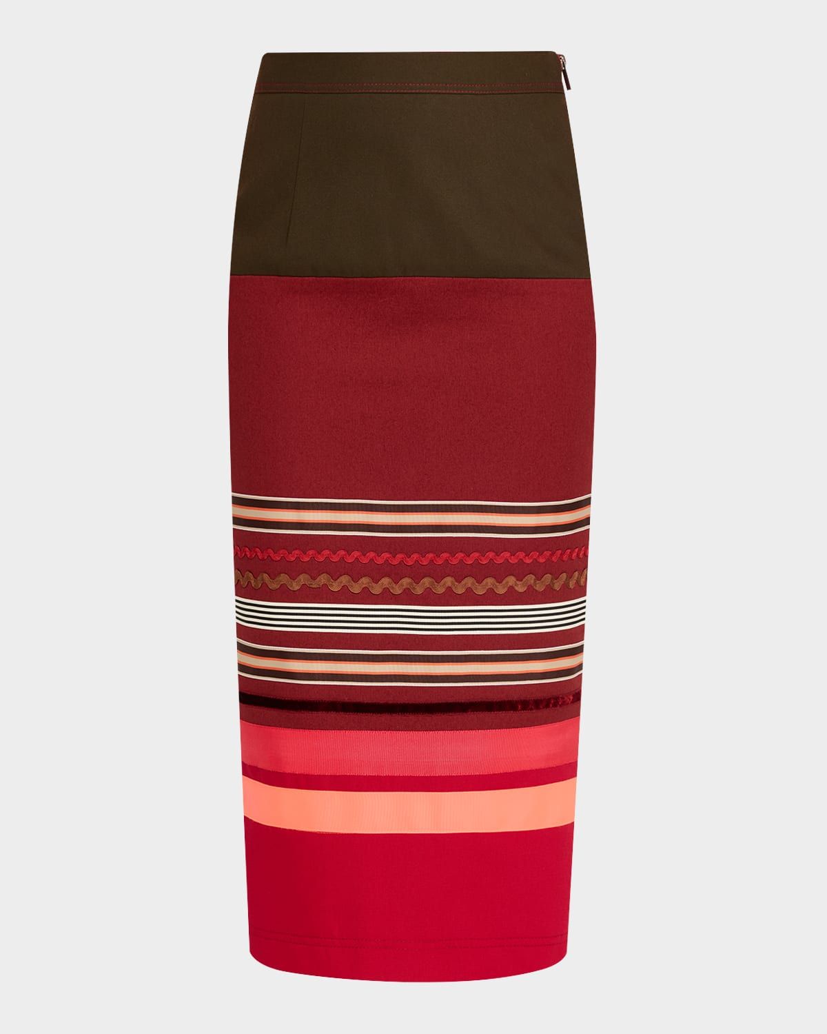Embroidered Colorblock Midi Pencil Skirt