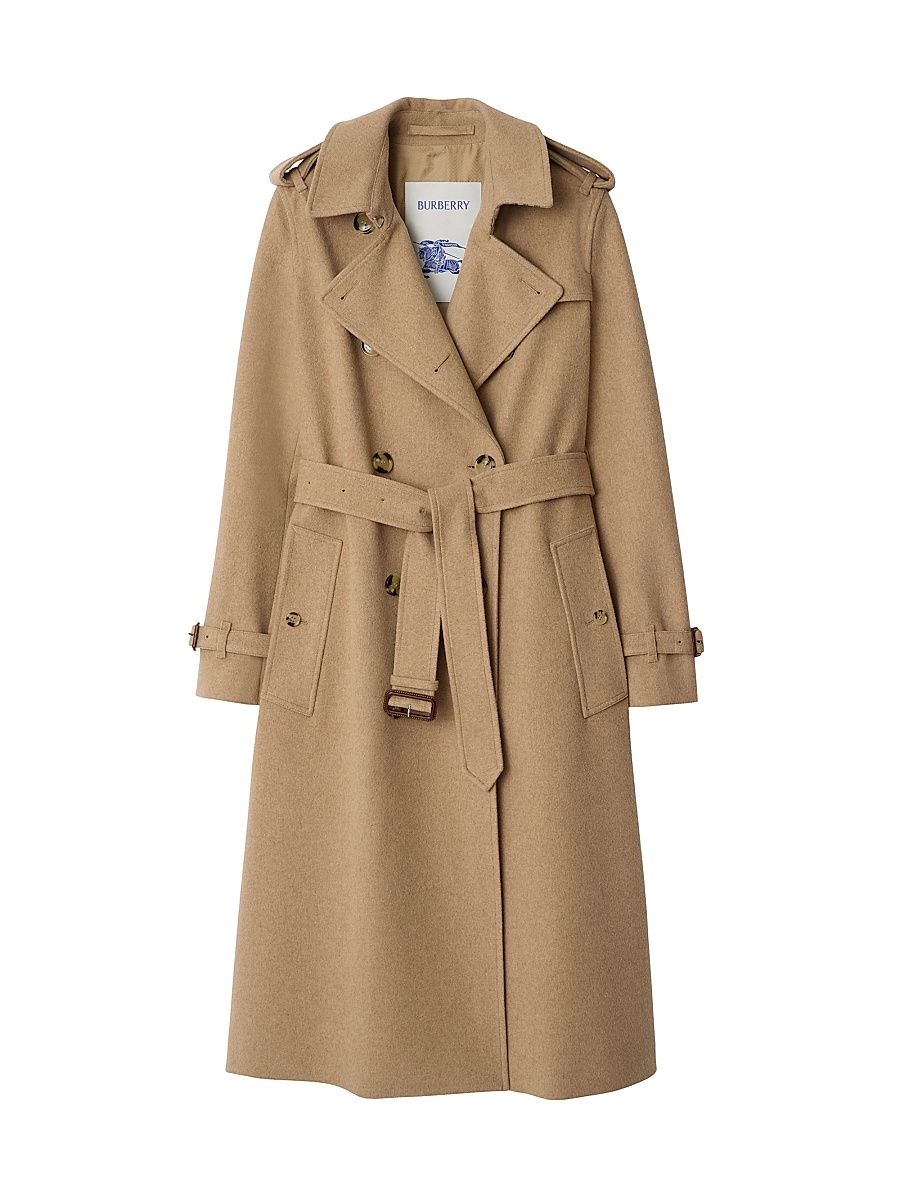 Women's Kensington Cashmere Long Trench Coat - Trail Melange - Size 14