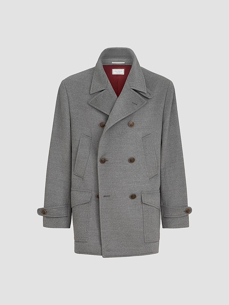 Men's Virgin Wool Cloth Four-Pocket Peacoat - Grey - Size 42