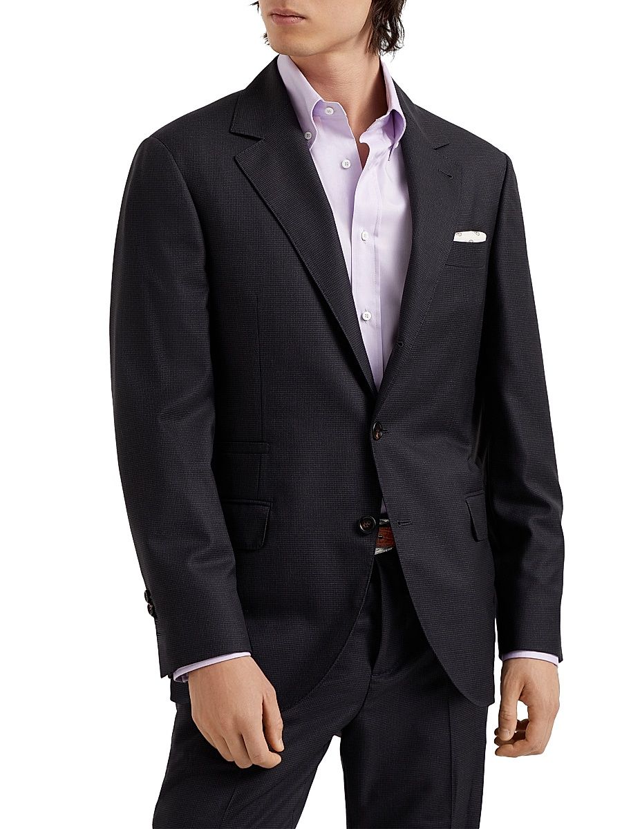 Men's Virgin Wool Houndstooth Blazer Jacket - Anthracite - Size 42