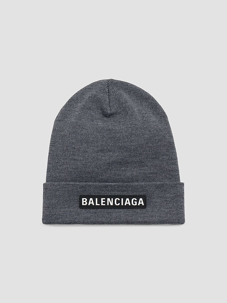 Balenciaga Men's Patch Beanie - Grey - Size Medium