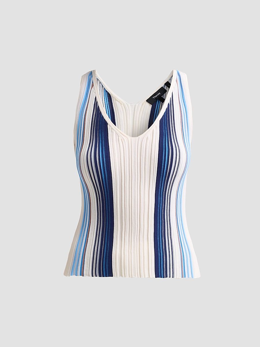 Women's Textured Stripe Scoopneck Tank - Ivory Multi - Size Large