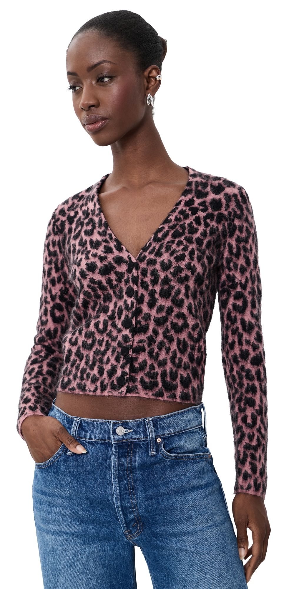 MOTHER The Baby Peek-A-Boo Cardigan Black/Pink S