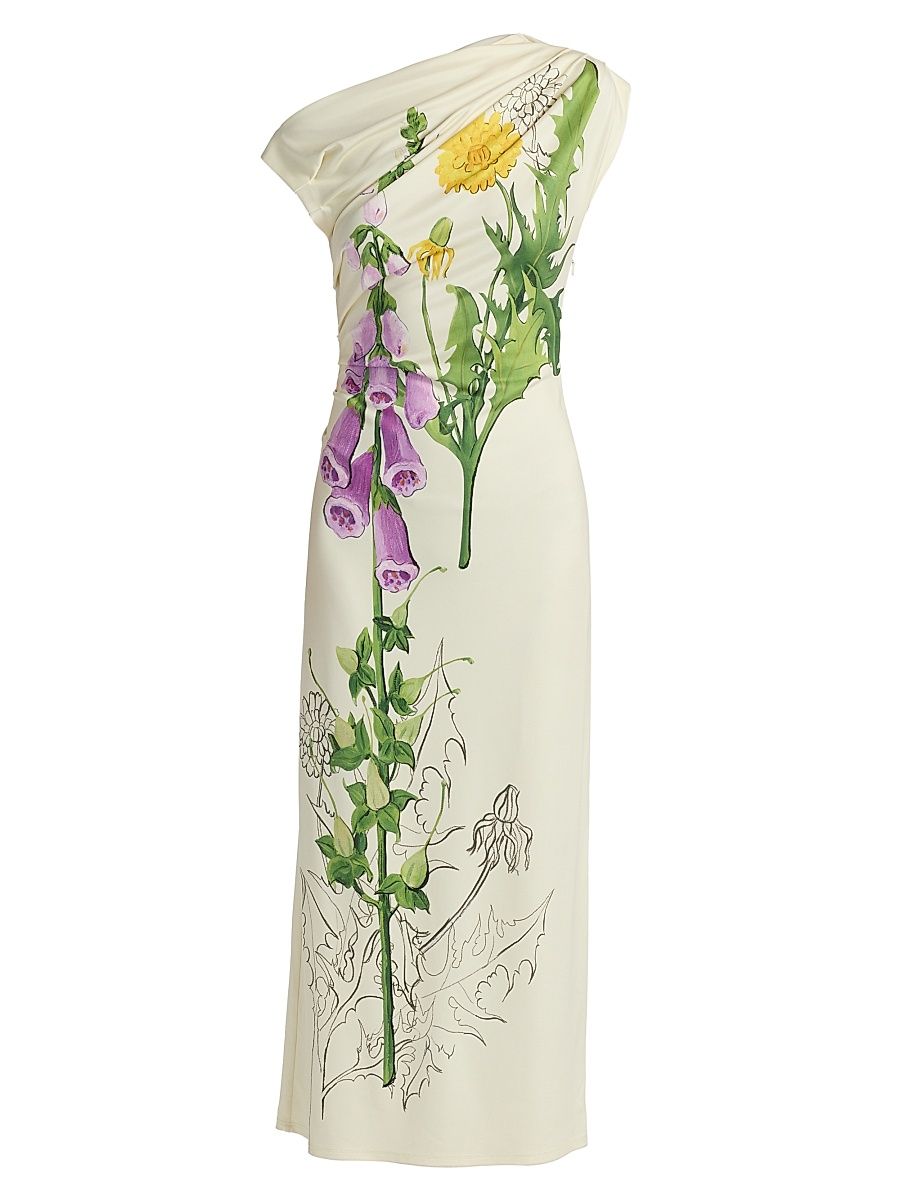 Women's Draped Foxglove Jersey One-Shoulder Gown - Butter Multi - Size 12