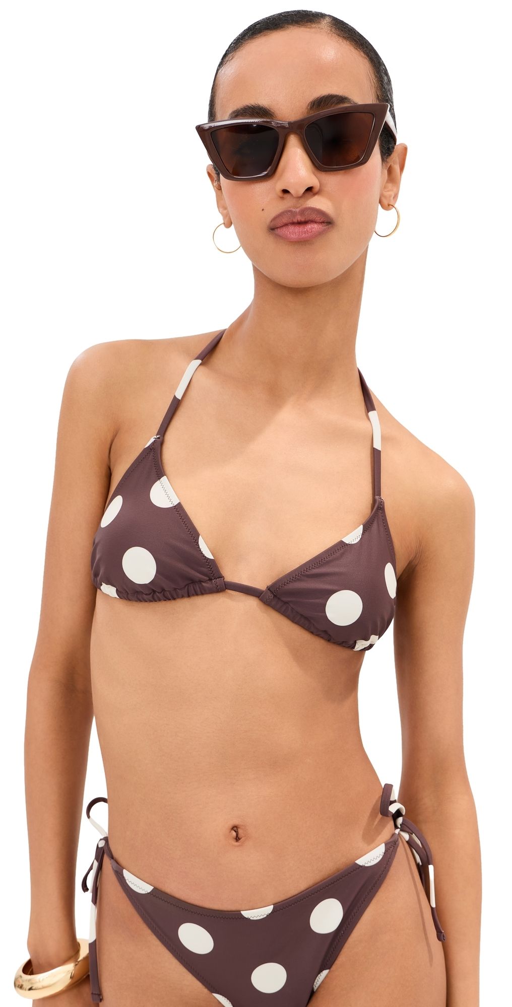 LE BOP Triangle Bikini Top Chocolate Polka Dot L