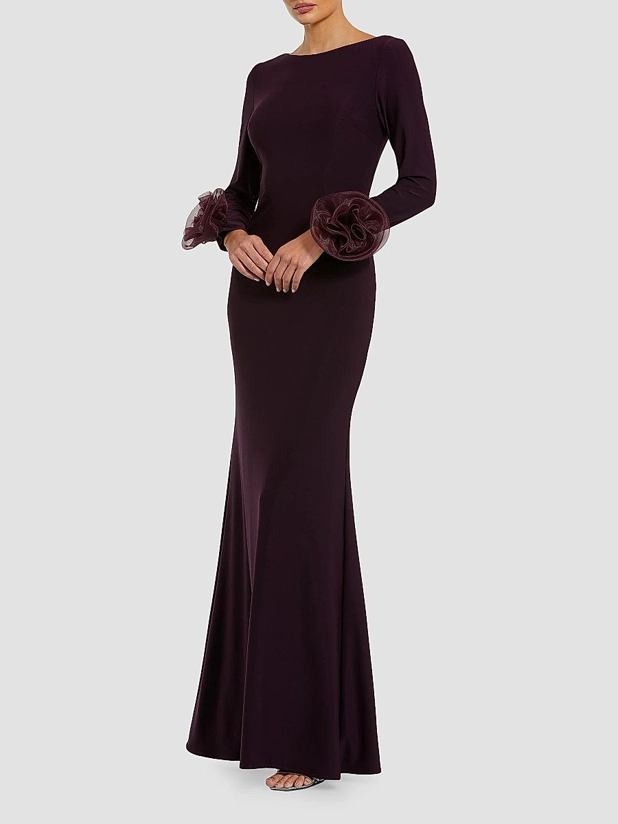 Mac Duggal Women's Organza Rosette Long-Sleeve Gown - Midnight - Size XL
