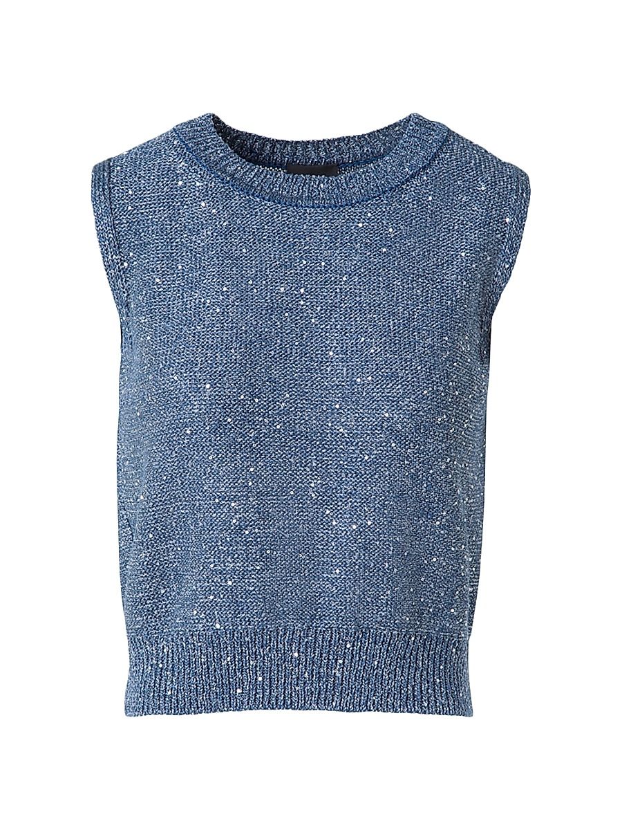 Women's Sequined Linen-Blend Shell - Granite Blue - Size 16