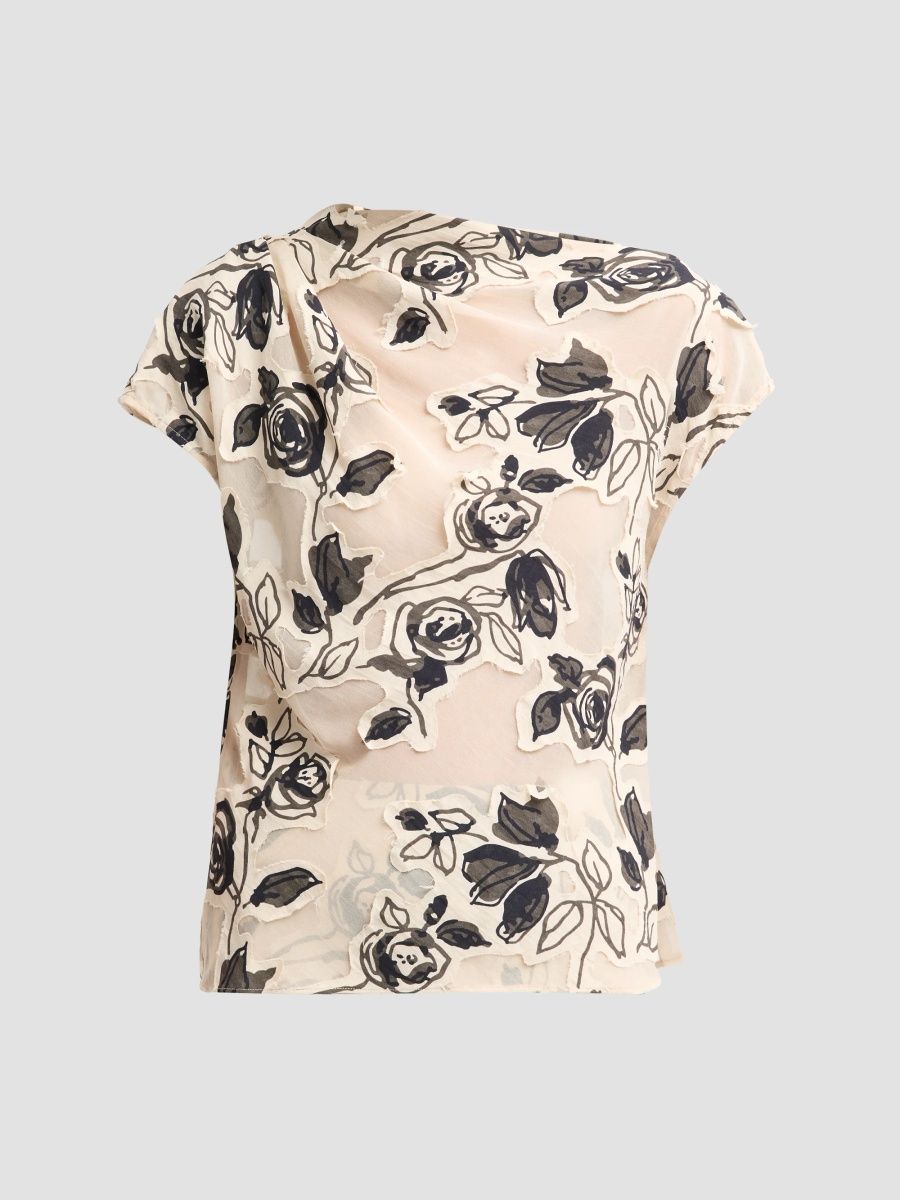 Lela Rose Women's Floral Burnout Chiffon Draped Top - Cream - Size XL