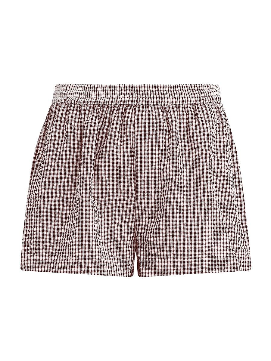 Women's The Boxer Gingham-Check Cotton-Blend Shorts - Macchiato Gingham - Size Large
