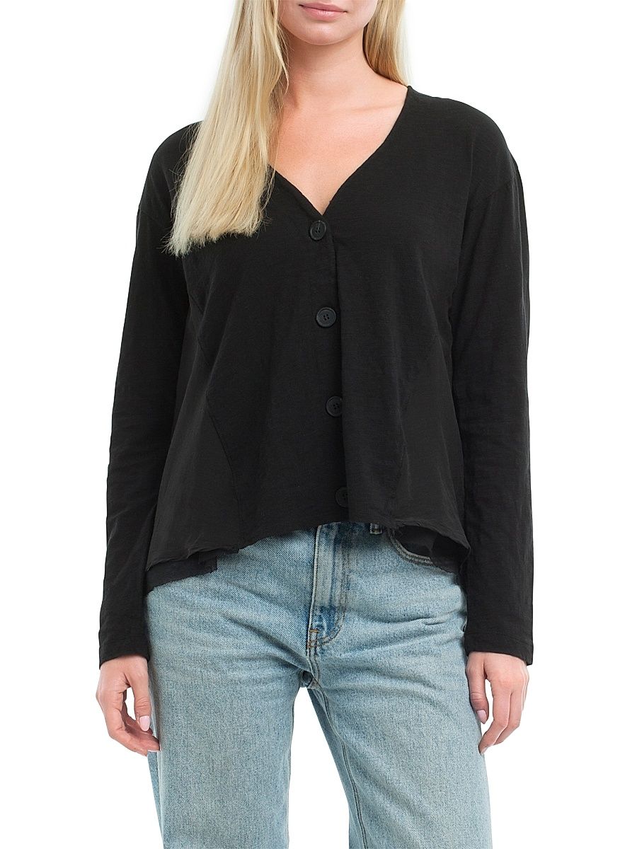 Women's Button Front Mixed Cardigan - Black - Size Medium