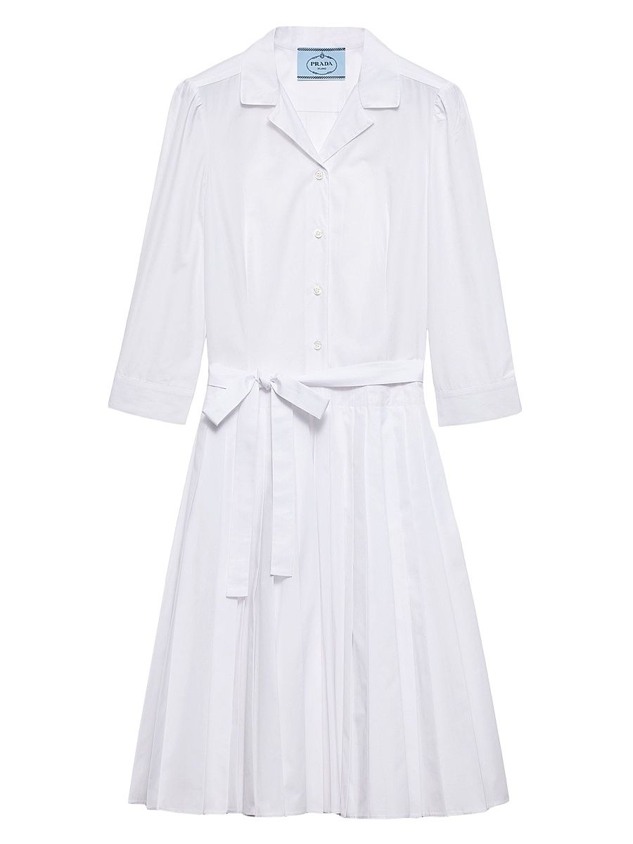 Women's Pleated Poplin Shirt Dress - White - Size 10