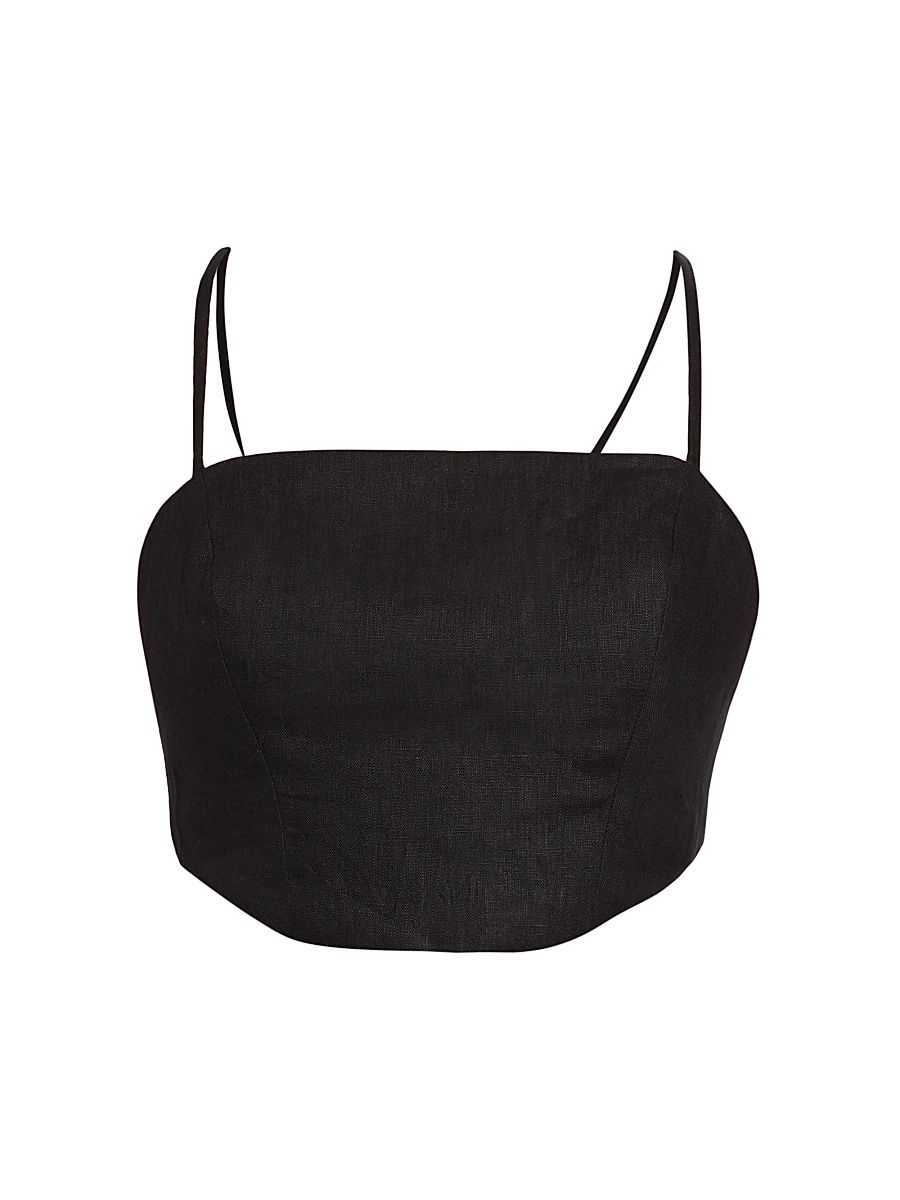 Women's Helena Open-Back Linen Crop Top - Black - Size Large