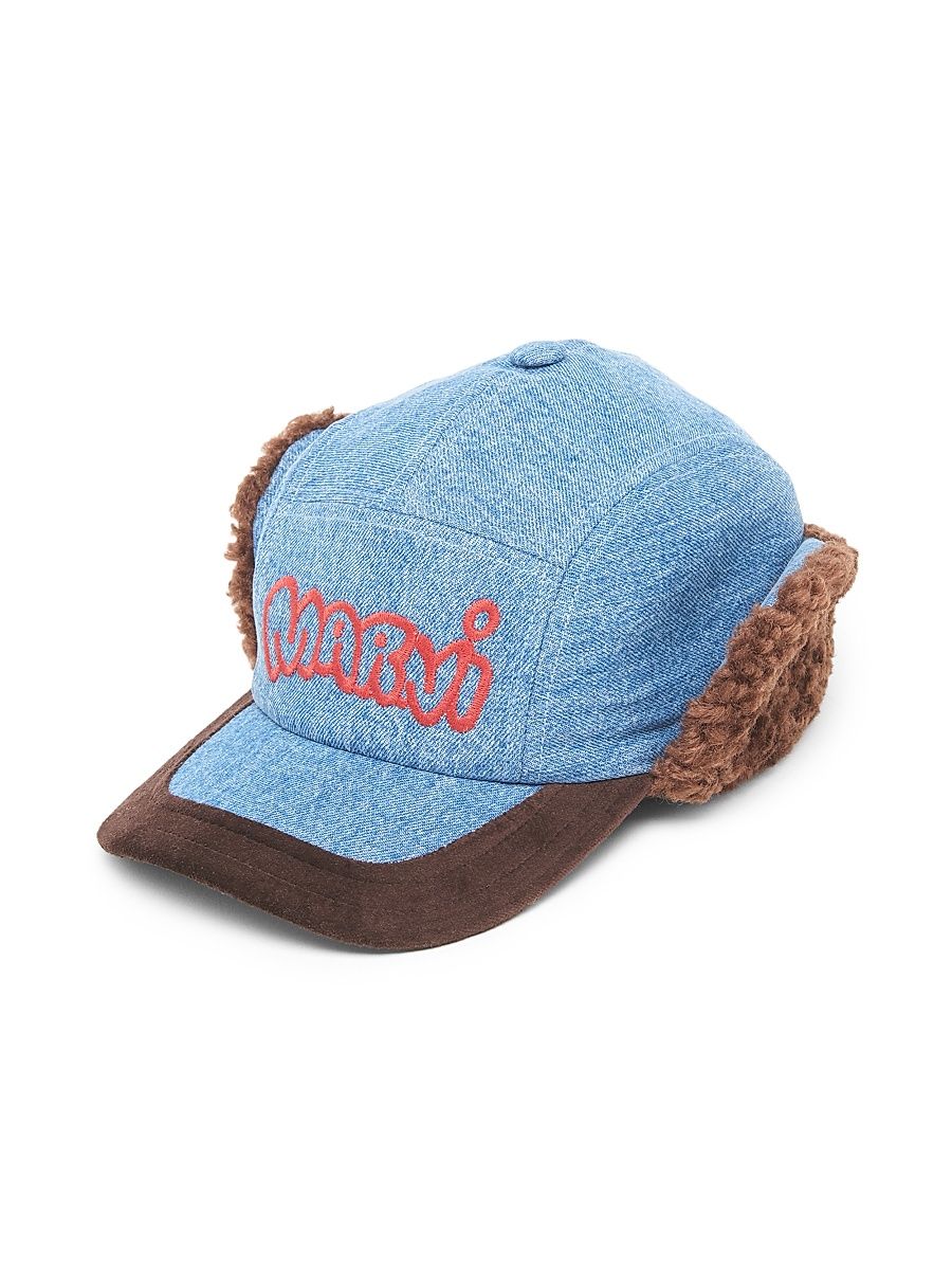 Men's Faux-Fur Denim Baseball Cap - Deep Blue - Size Large