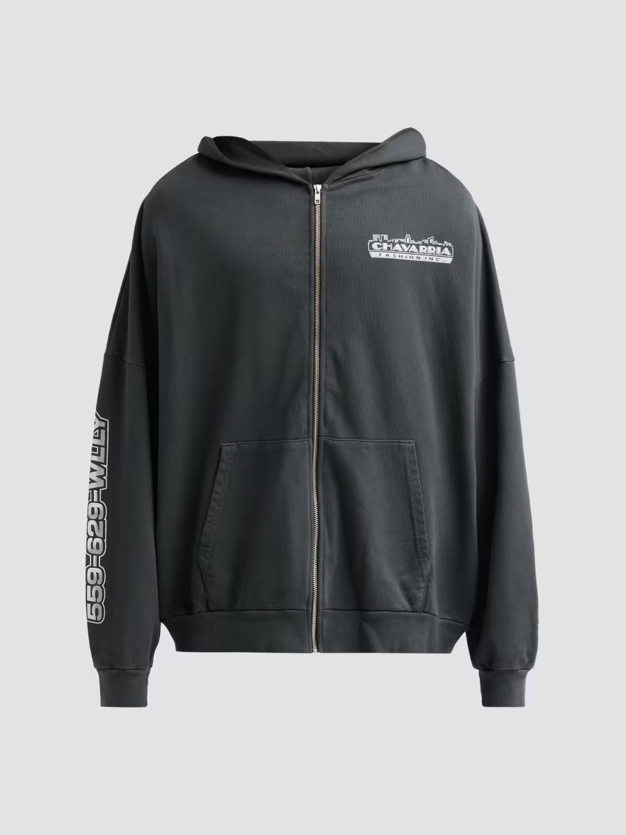 Willy Chavarria Men's Chavarria Licensed Designs Full-Zip Hoodie - Pirate Black - Size XXL