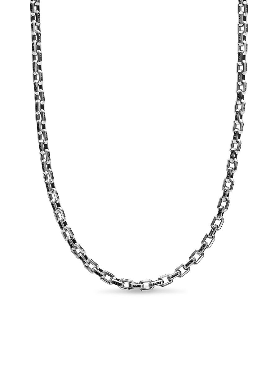 Men's Streamline Link Necklace in Sterling Silver - Black Diamond - Size 18