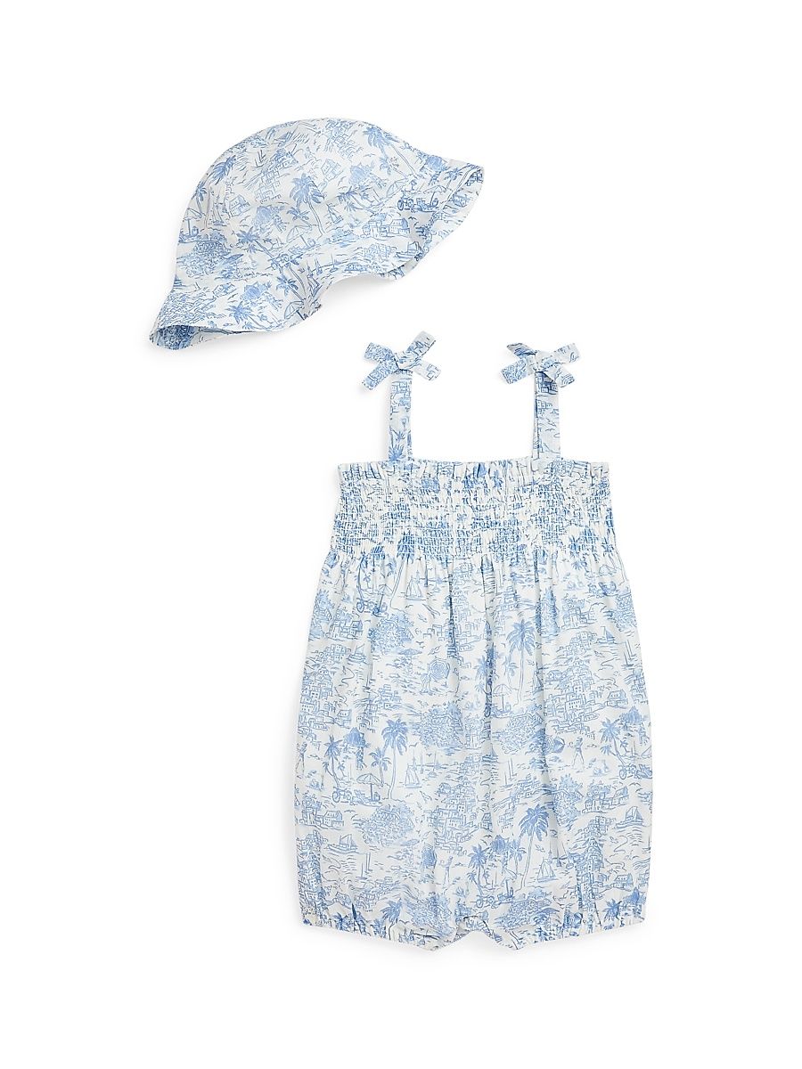Baby Girl's Riviera-Print Cotton Bubble Romper & Bucket Hat Set - Riviera Toile - Size 9 Months