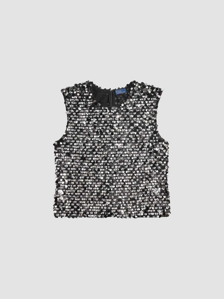 Polo Ralph Lauren Women's Sequined Mesh Tank - Black - Size XS