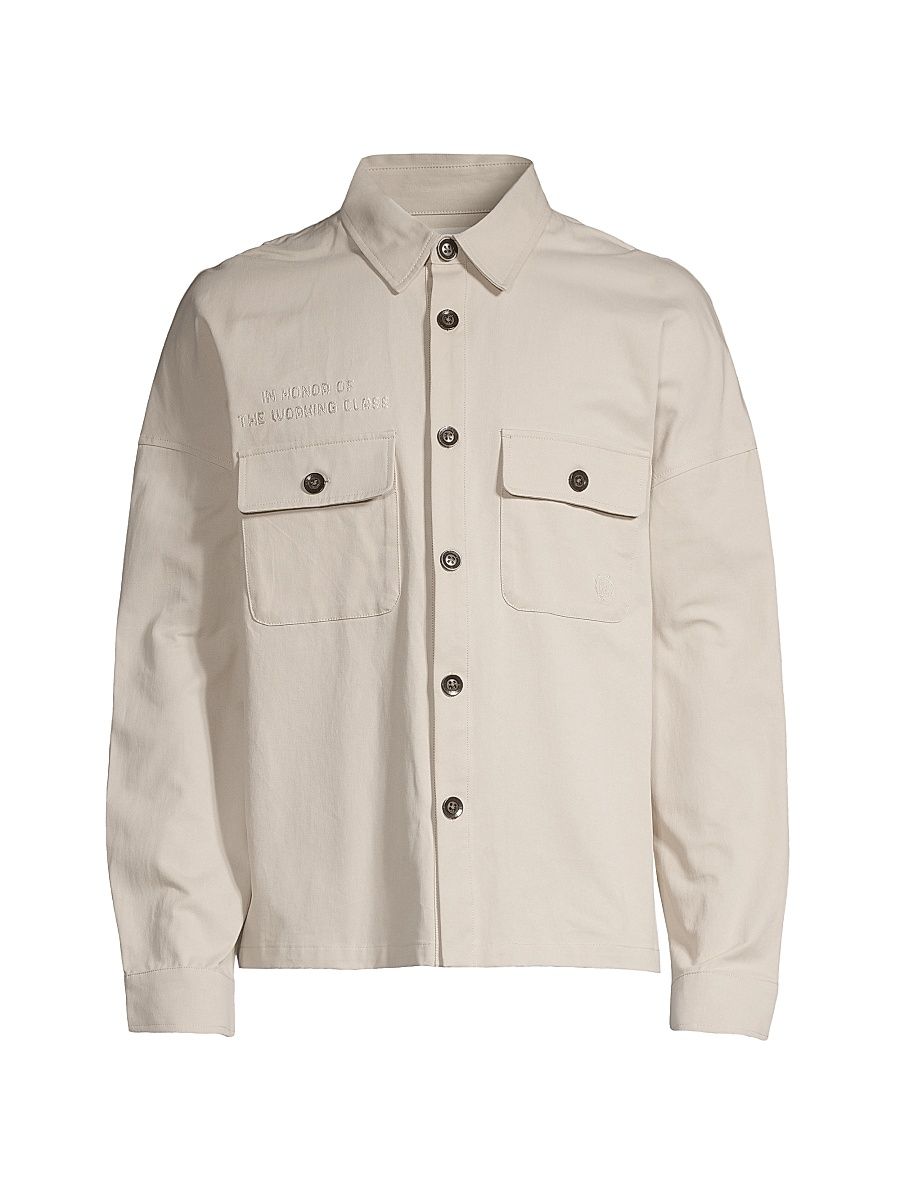 Men's Imprint Embroidered Shirt Jacket - Bone - Size XL