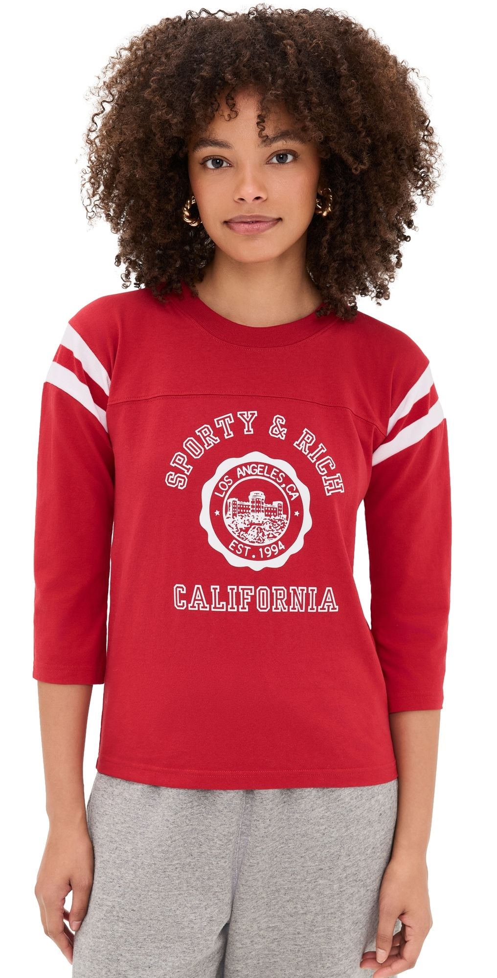 Sporty & Rich California Emblem Long Football Tee Ruby/White XL