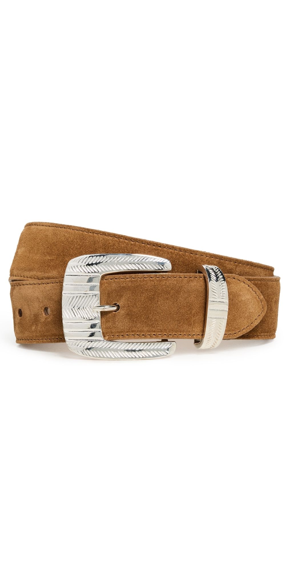 L'AGENCE Aya Western Engraved Belt Cognac Suede XS