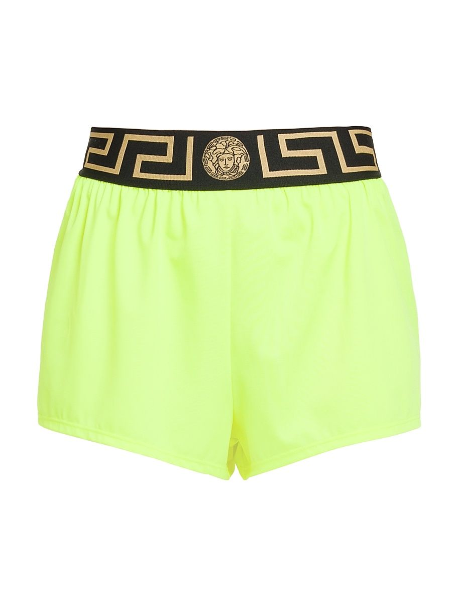 Women's Greca Border Swim Shorts - Acid Yellow Black - Size Small