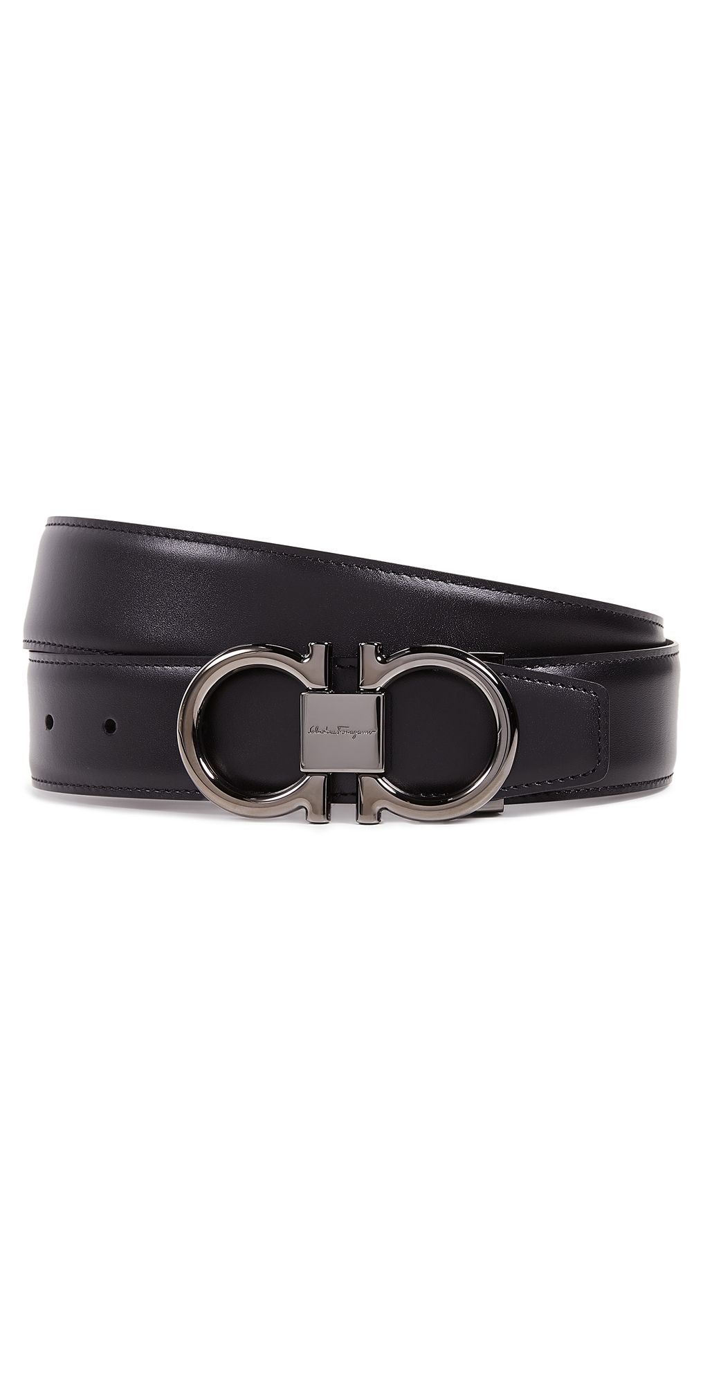 FERRAGAMO Double Gancio Reversible Belt Nero/Hickory 36