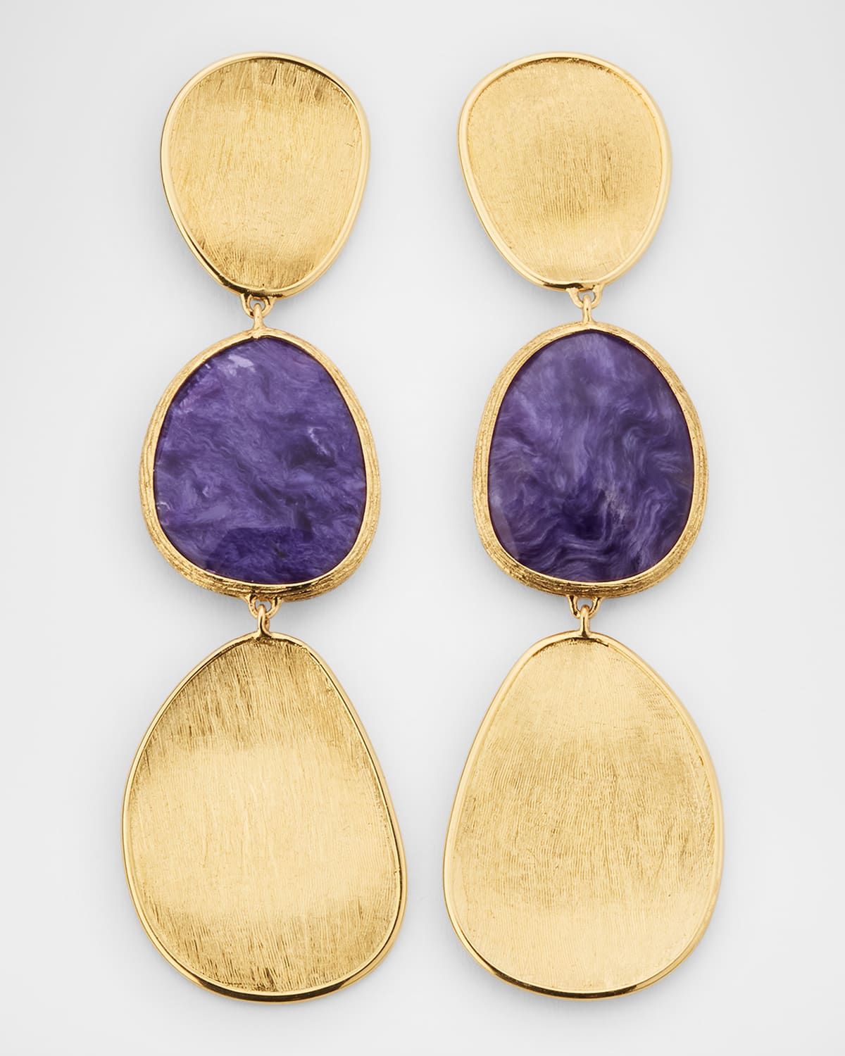 Lunaria 18K Yellow Gold Drop Earrings with Charoite