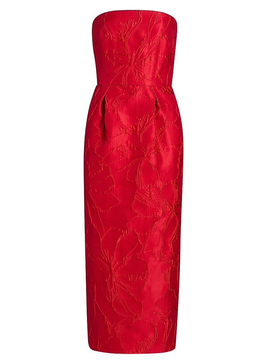 Women's Floral Jacquard Strapless Cocktail Dress - Poppy - Size 0