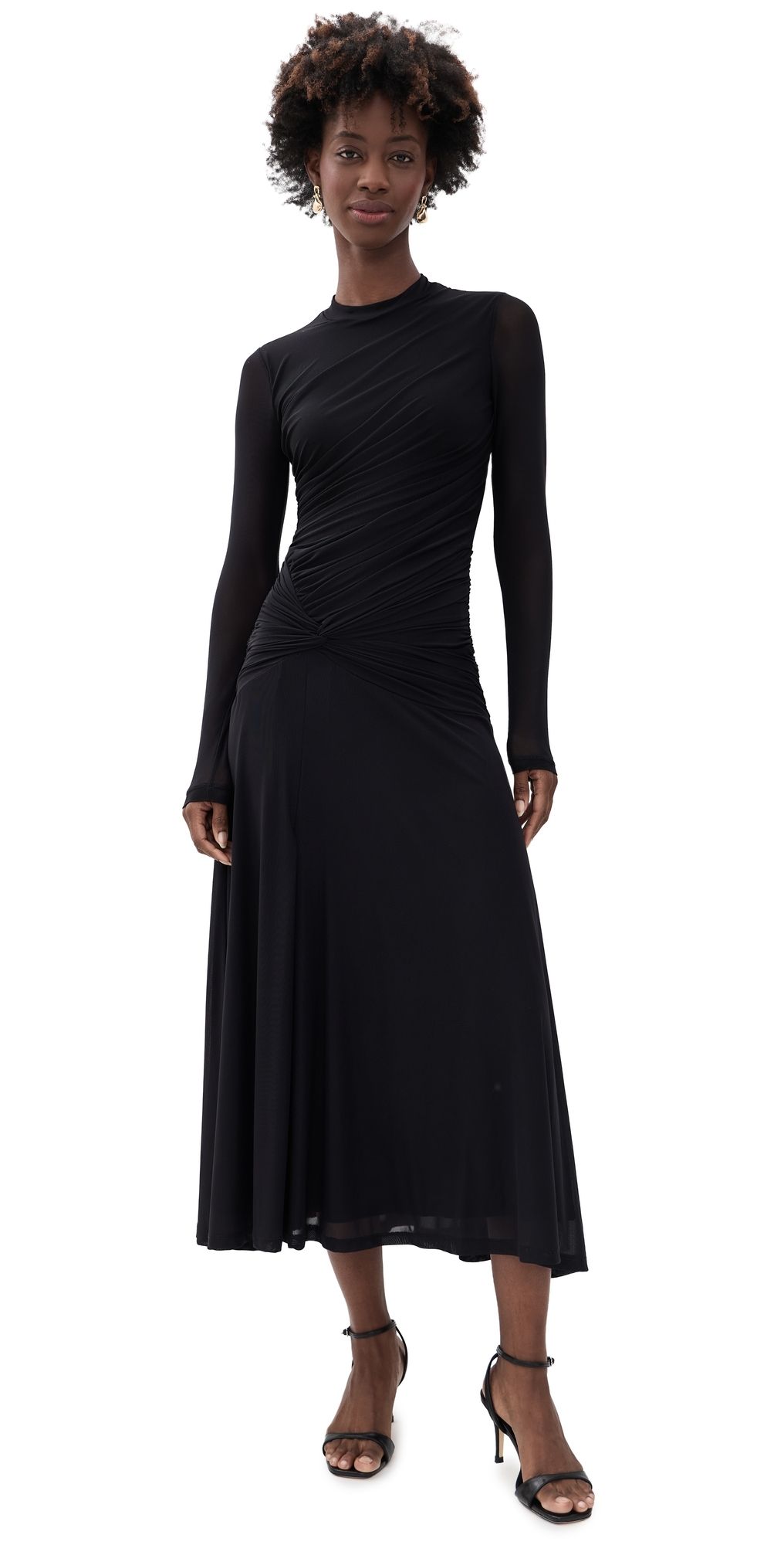 WAYF Selene Ruched Long Sleeve Dress Black XL