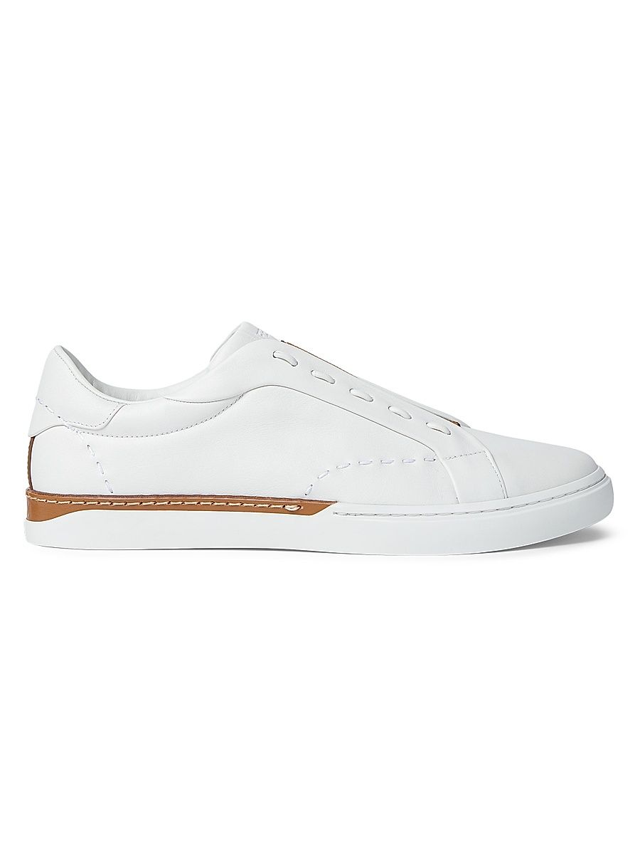 Men's Vitello Leather Slip-On Sneakers - White - Size 10