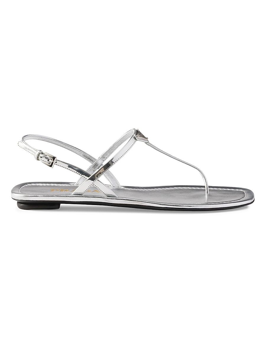 Women's Metallic Leather Thong Sandals - Silver - Size 9